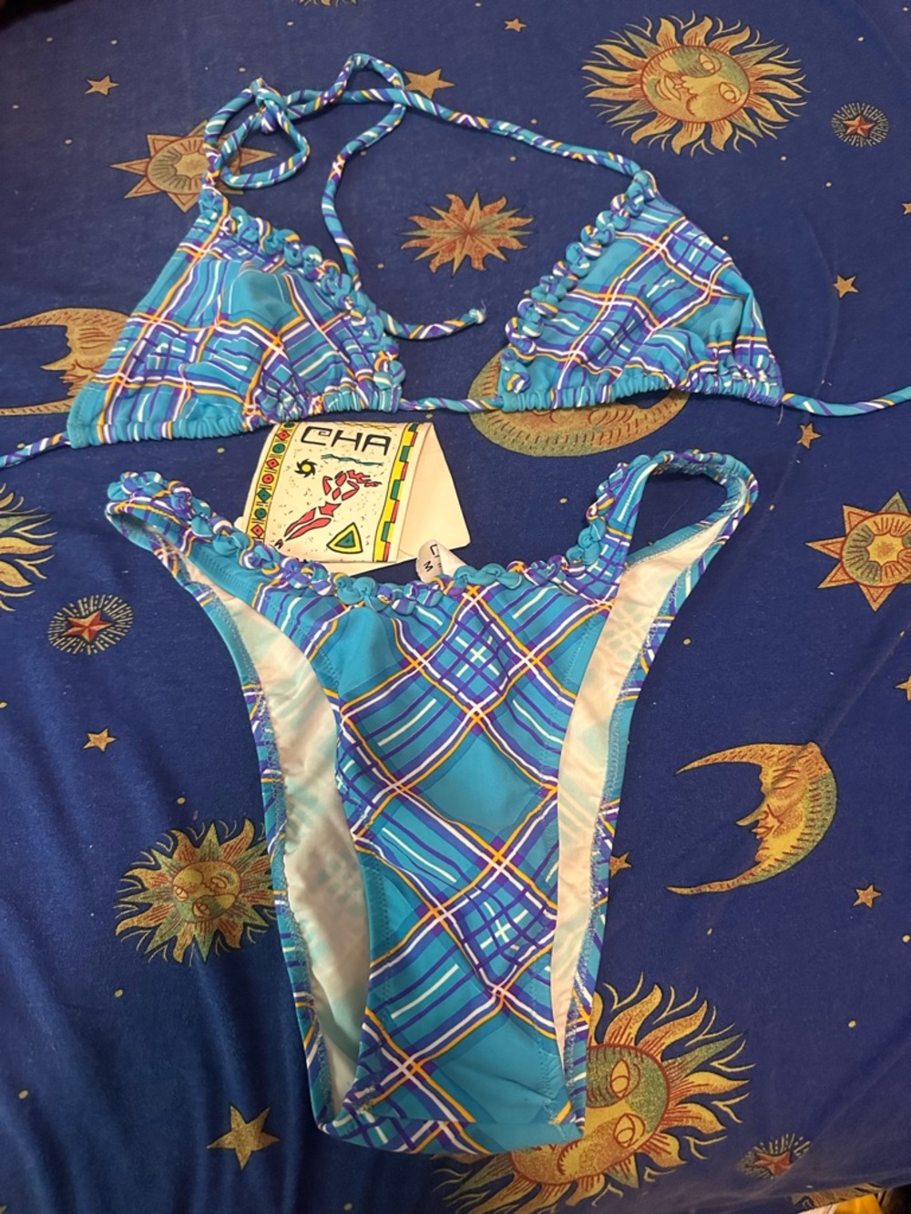 Blue Plaid vintage Two-Piece Swim Set